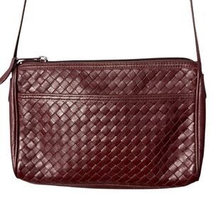 Vintage Ganson Leather Crossbody Purse Weaved Pattern Side Pocket Chocolate